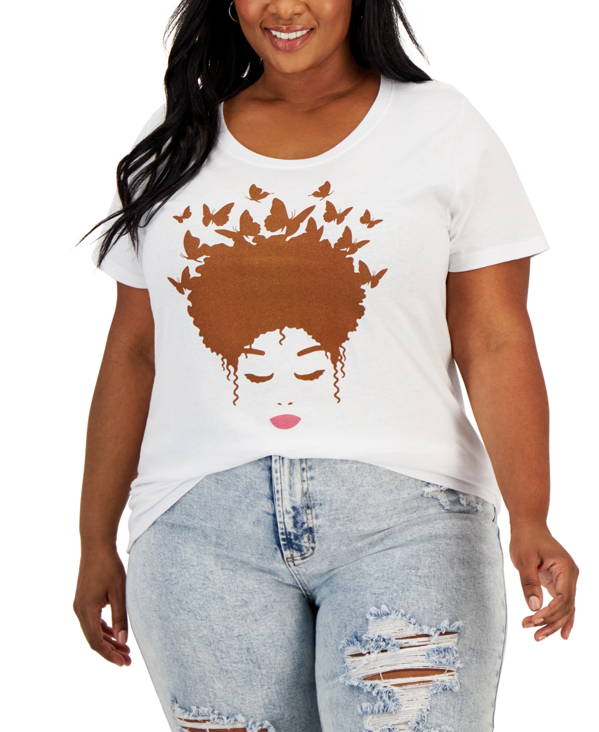 Air Waves Trendy Plus Size Graphic-print T-shirt In White