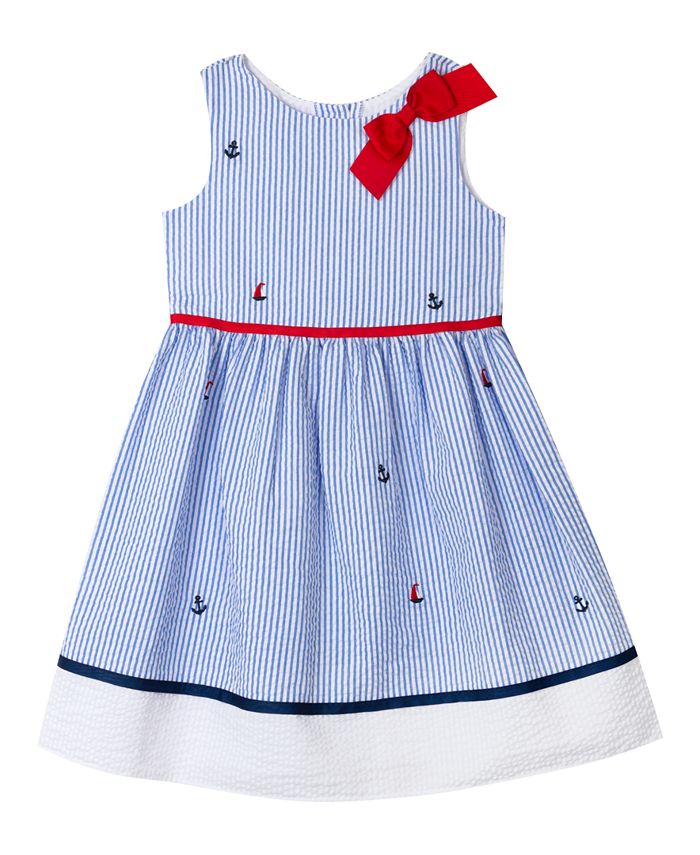 Rare Editions Little Girls Sleeveless Seersucker Nautical Sun