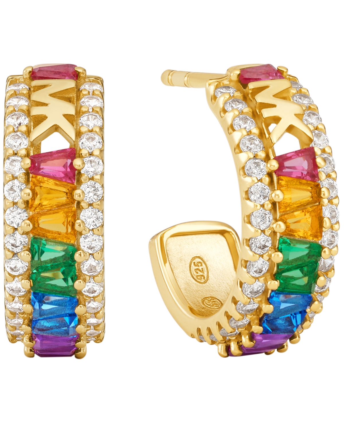Michael Kors Tapered Baguette And Pave Huggie Earrings In Gold Multi