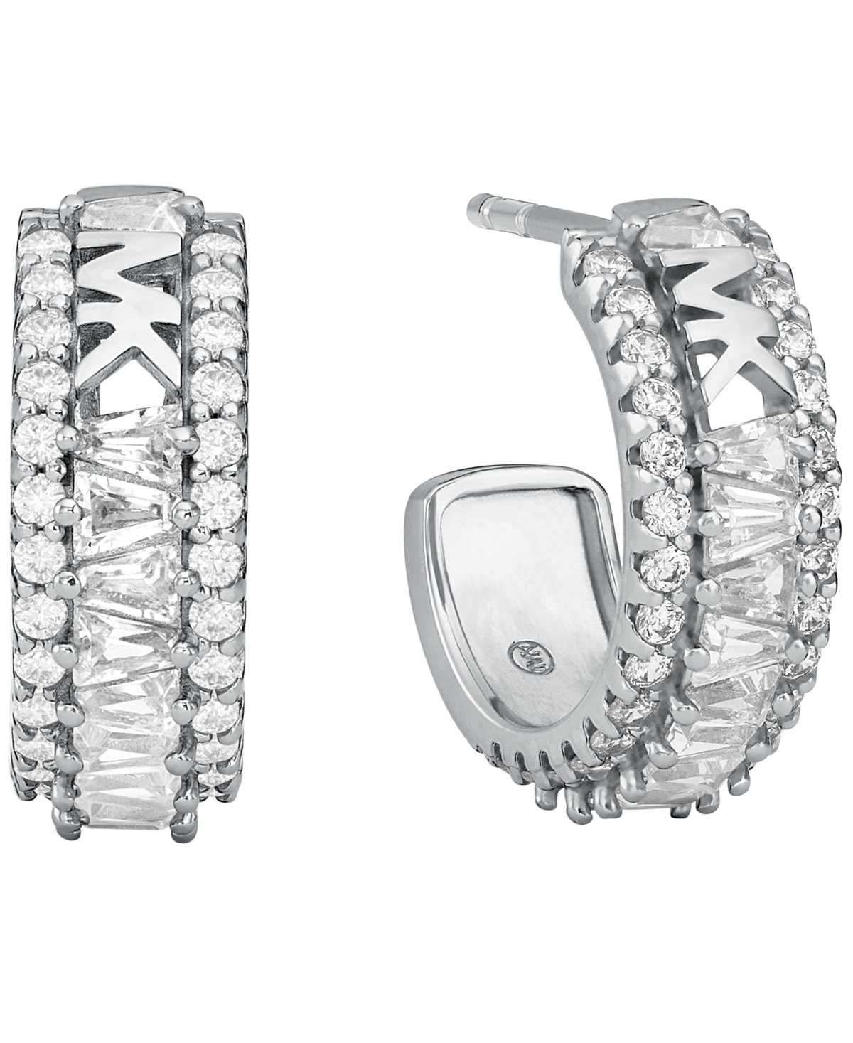 Michael Kors Tapered Baguette And Pave Huggie Earrings In Silver