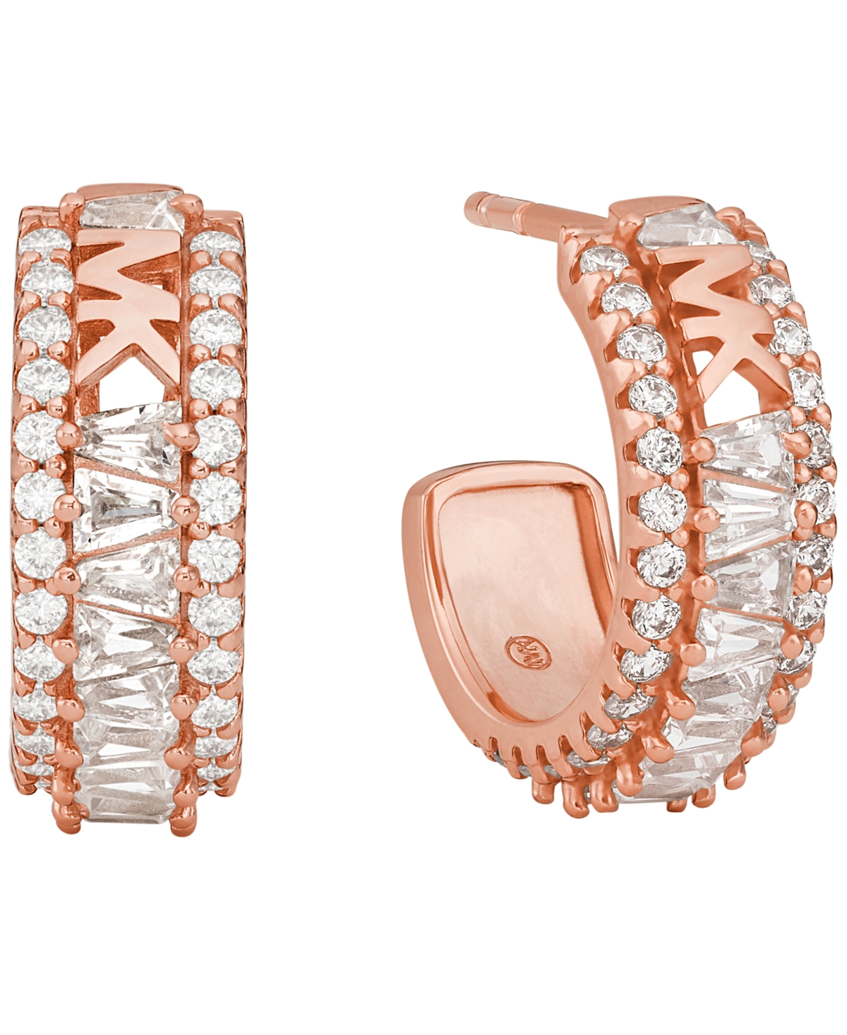 Michael Kors Tapered Baguette And Pave Huggie Earrings In Rose Gold