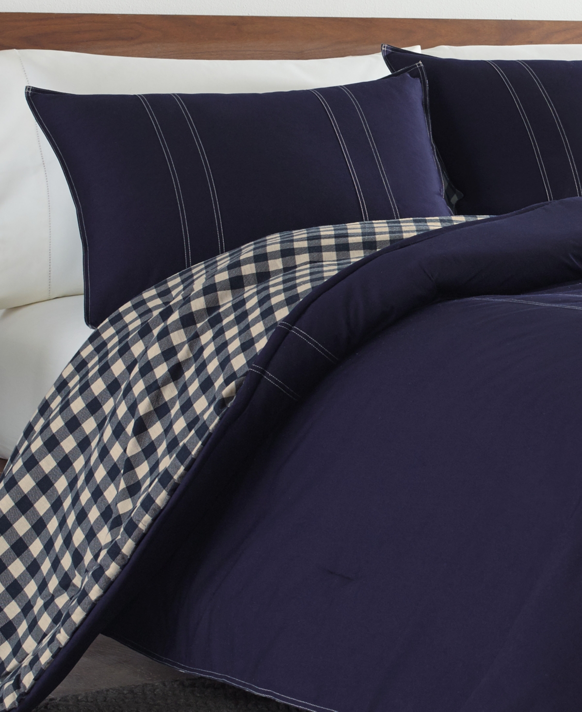 Eddie Bauer Kingston Cotton Reversible 3 Piece Duvet Cover Set, Full/queen In Navy