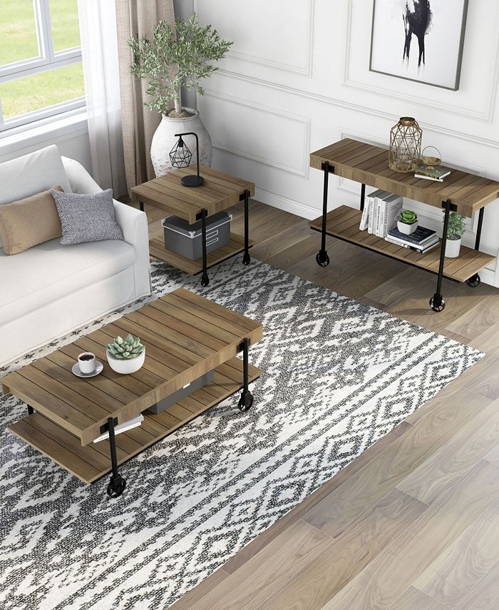 Furniture of America Luther 3 Piece Steel Industrial Coffee End Table
