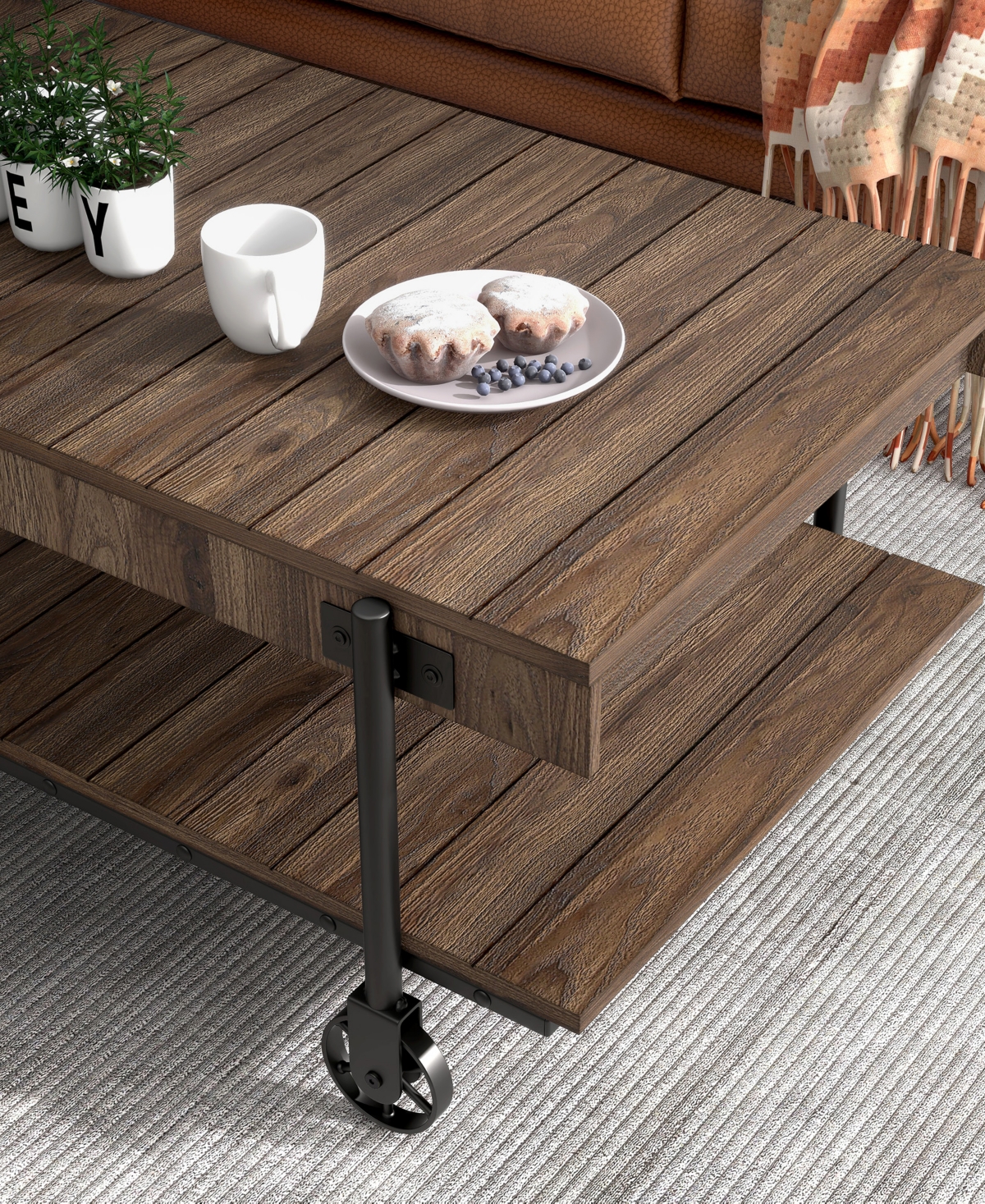 Furniture of America Luther Steel Rectangle Coffee Table - Black and Dark Walnut