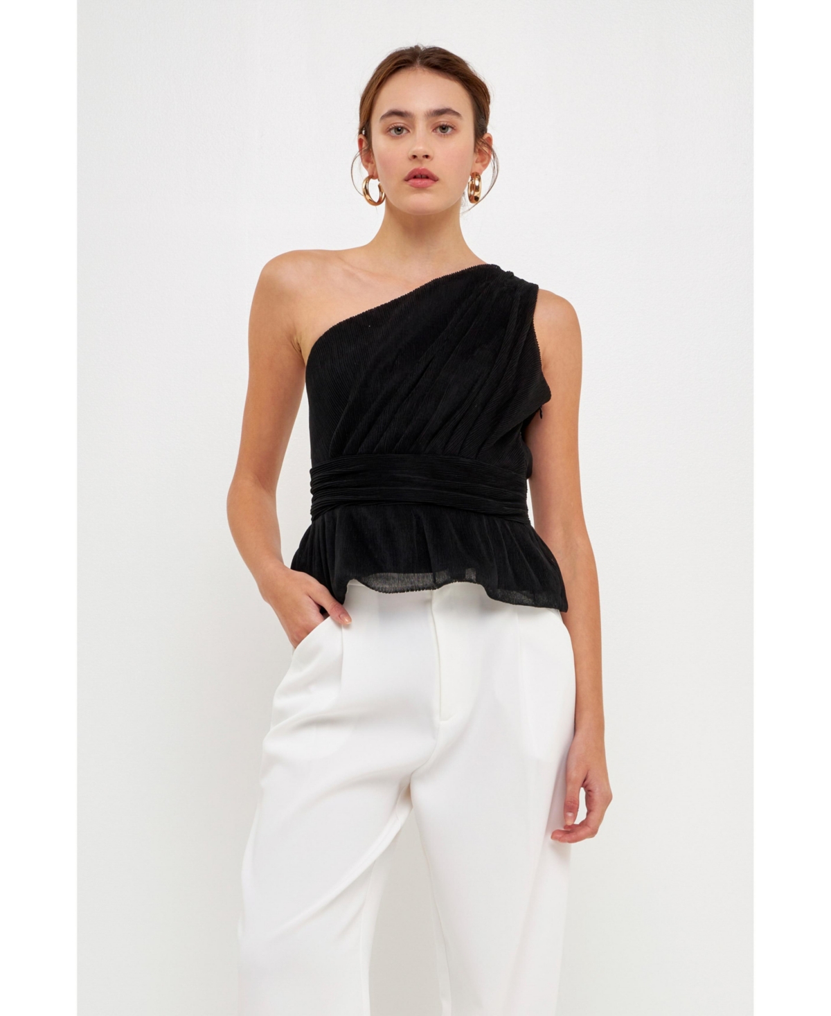 Endless Rose One-shoulder Textured Tulle Top In Black