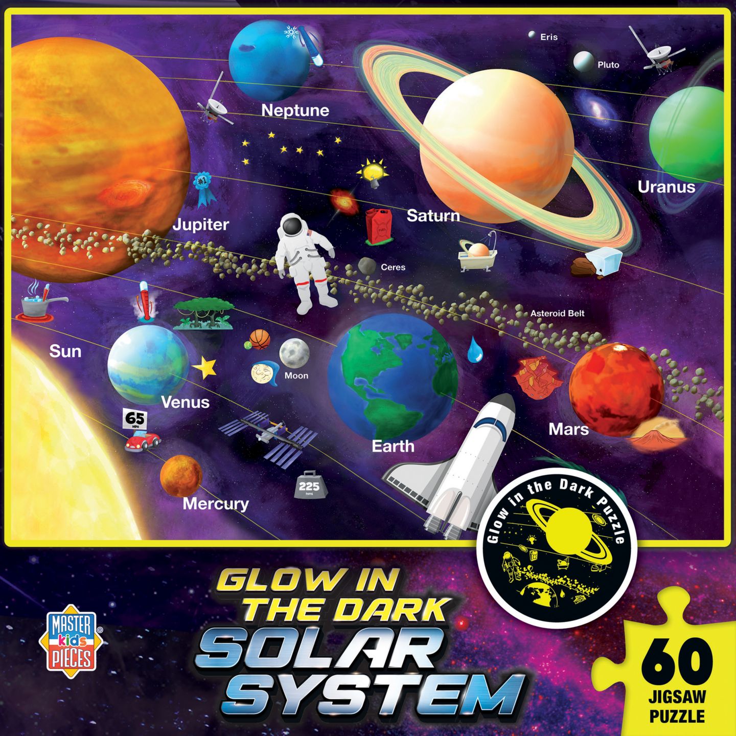 Детский пазл MasterPieces Puzzles Glow in the Dark Solar System 60 Piece Puzzle, Ages 5+, цвет: Разноцветный — фото 1