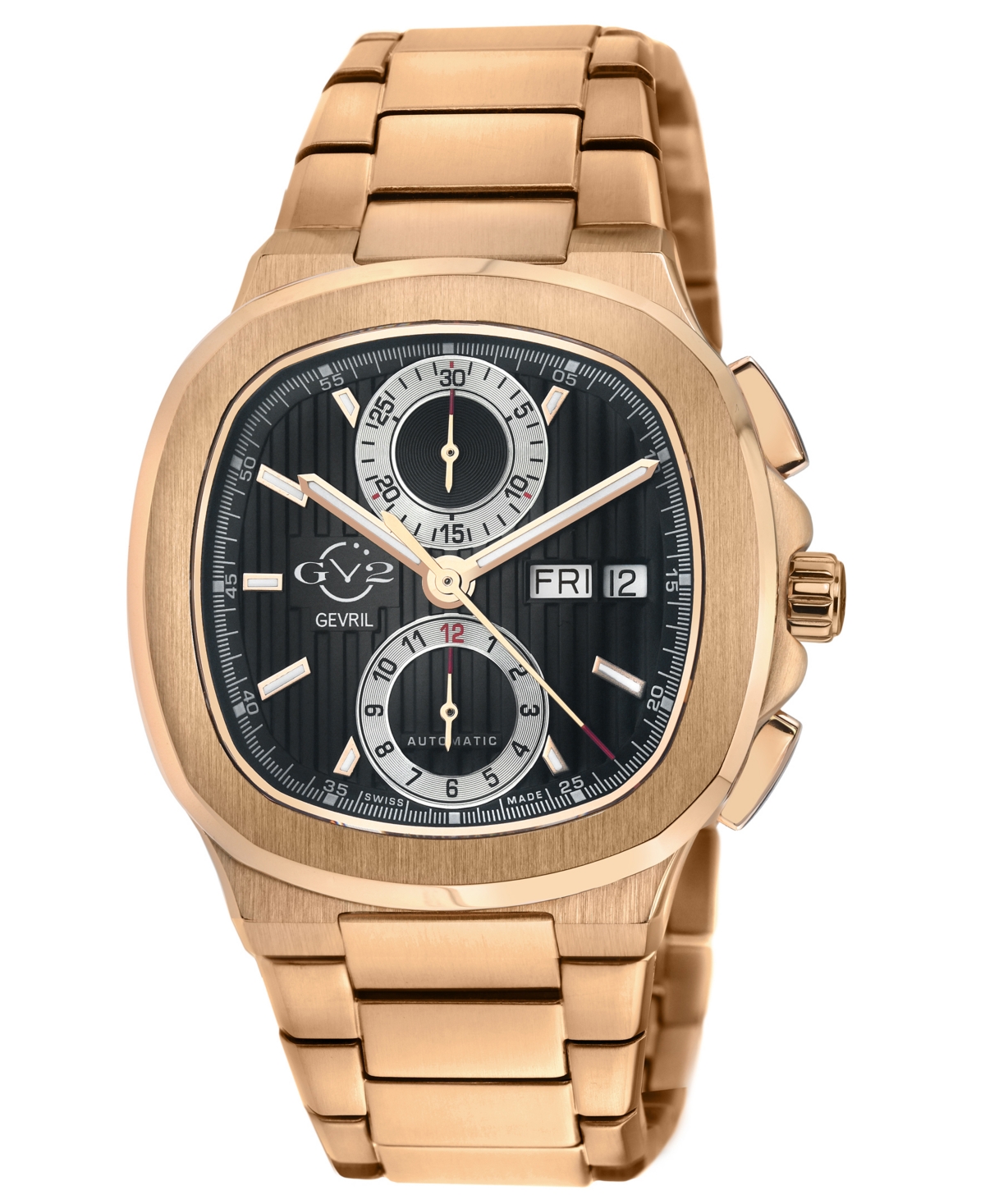 Gv2 By Gevril Men's Potente Chronograph Swiss Automatic Rose Stainless Steel Watch 40mm In Black / Gold Tone / Rose / Rose Gold Tone