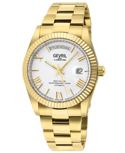 Мужские часы Gevril West Village Swiss Automatic IP 316L Stainless Steel Bracelet Watch, цвет: Золотой