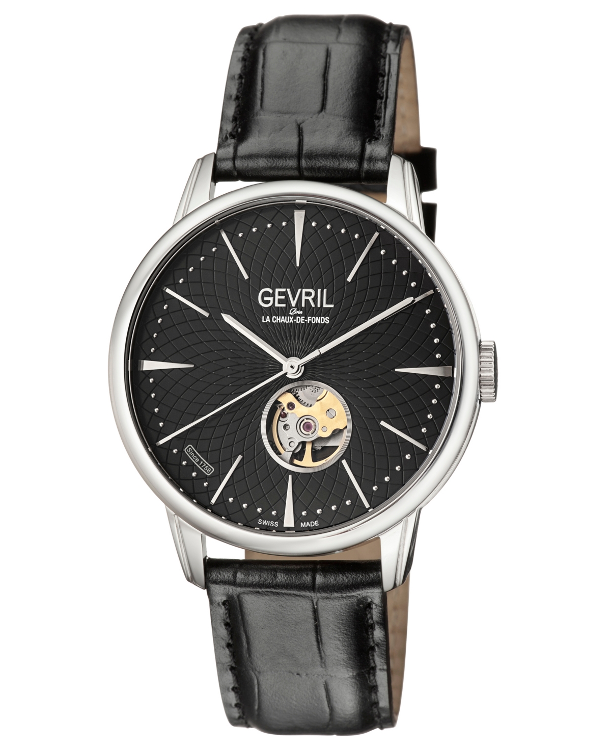 Gevril Men's Mulberry Swiss Automatic Black Leather Watch 42mm In Silver