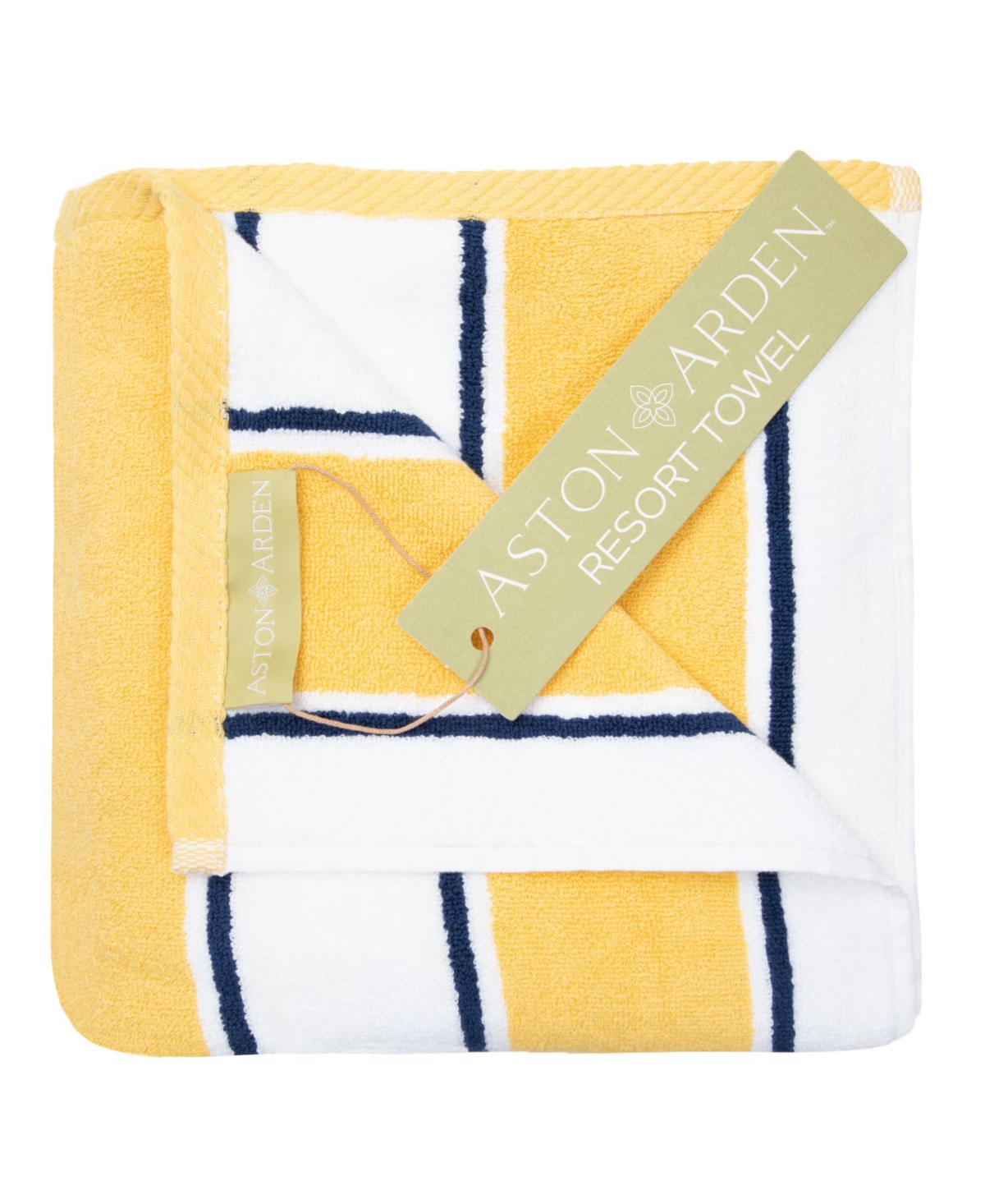 Aston And Arden Oversized Extra Thick Luxury Beach Towel (35x70 In., 600 Gsm), Pinstriped, Soft Ring Spun Cotton Res In Yellow/navy