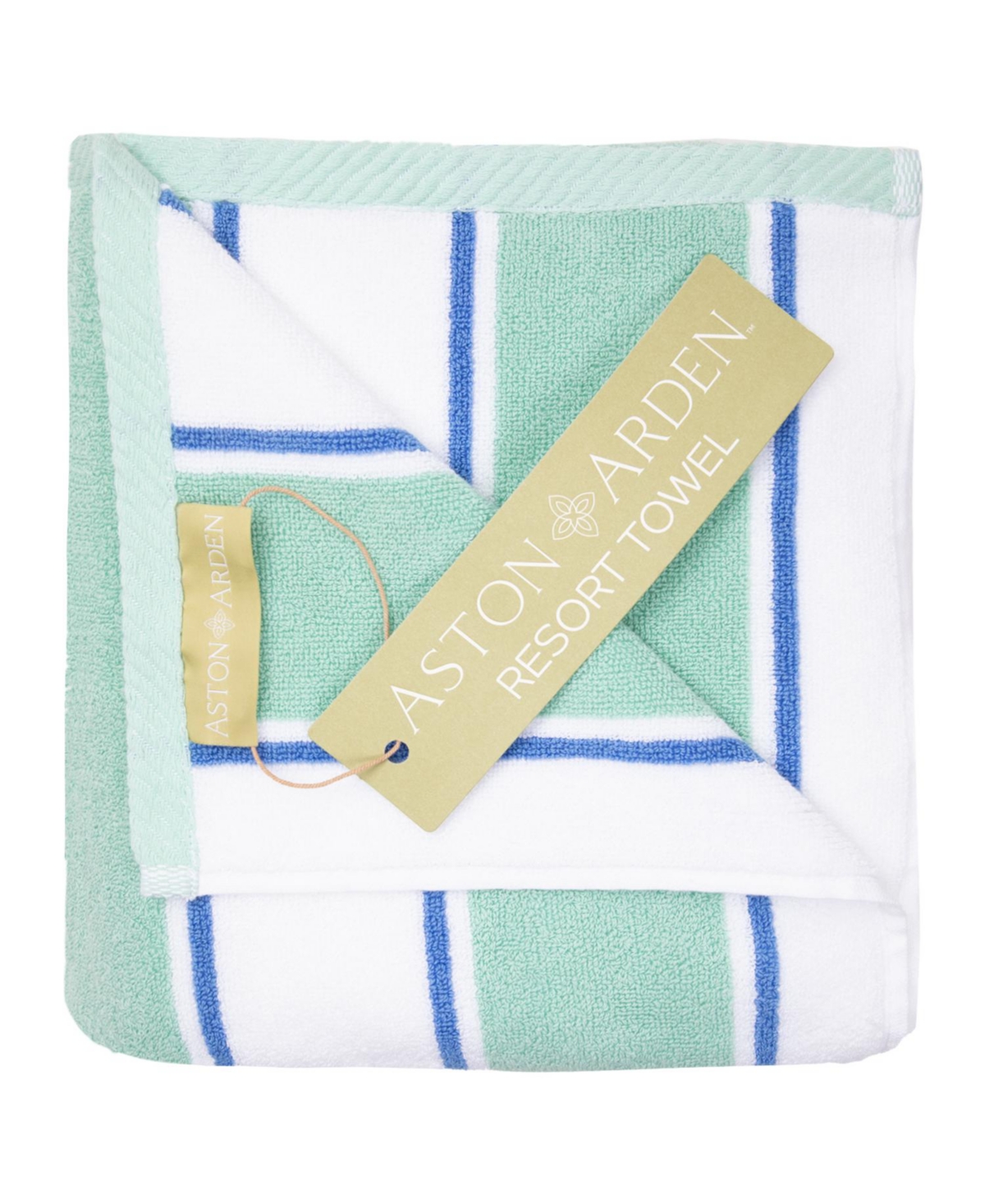 Aston And Arden Oversized Extra Thick Luxury Beach Towel (35x70 In., 600 Gsm), Pinstriped, Soft Ring Spun Cotton Res In Green/blue