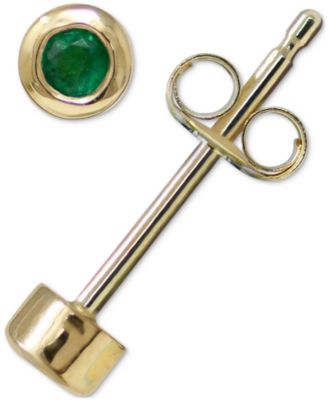 Anzie - Emerald Bezel Stud Earrings in 14k Gold (Also in Turquoise, Australian Opal, & Sapphire)