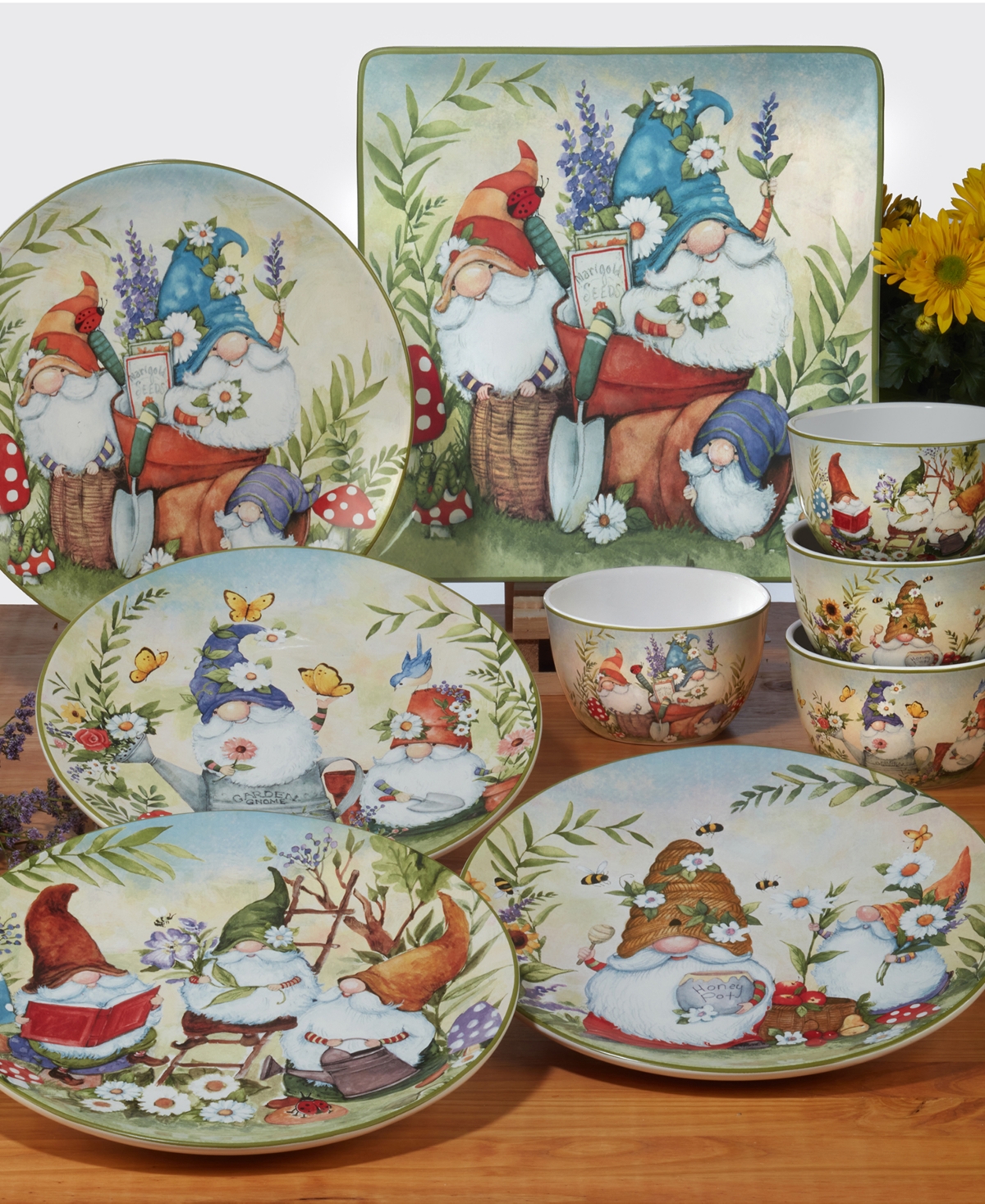 Certified International Garden Gnomes Set of 4 Dinner Plate