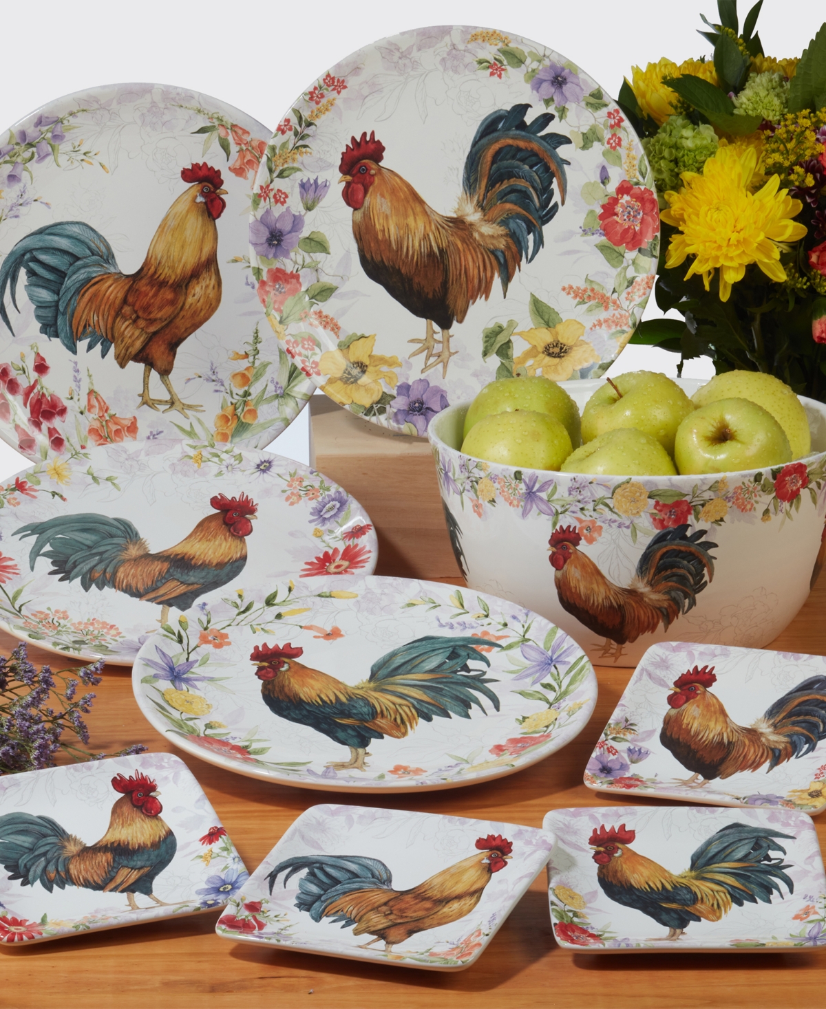 Certified International Floral Rooster Set of 4 Dinner Plate