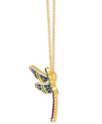 Multi-Gemstone (1-7/8 ct. t.w.) & Diamond (1/3 ct. t.w.) Dragonfly Pendant Necklace in 14k Gold, 18" + 2" extender