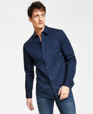 Calvin Klein Mens L Long Sleeve Collared Button Down Shirt Blue Plaid