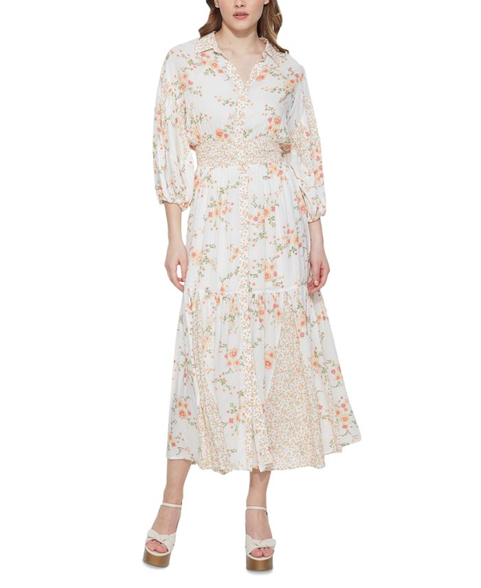 Black Tape Women's Smocked-Waist Floral-Print Maxi Dress - Macy's