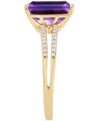 Amethyst (2-9/10 ct. t.w.) and Diamond (1/10 ct. t.w.) Split Shank Ring in 14k Gold