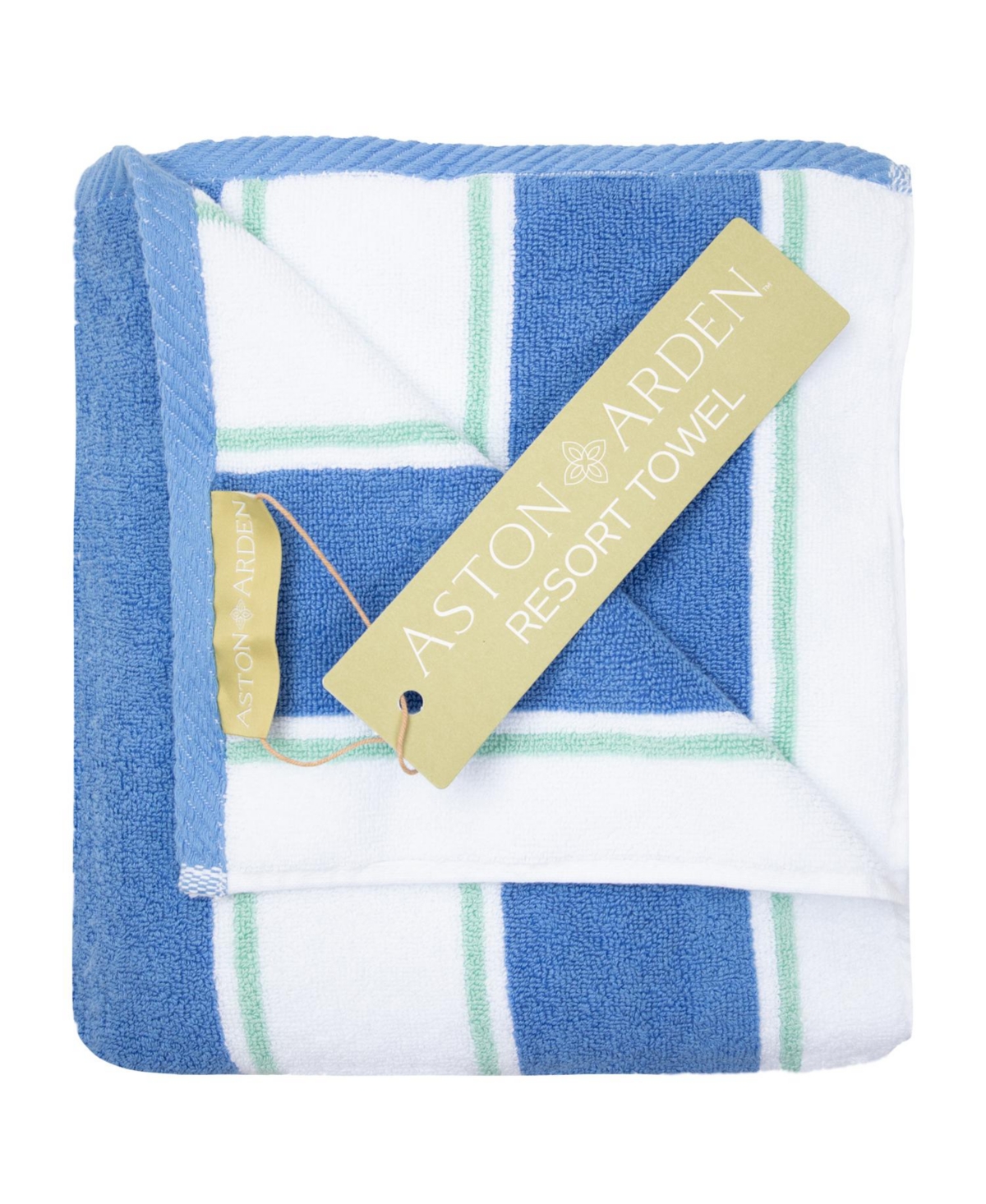 Aston And Arden Oversized Extra Thick Luxury Beach Towel (35x70 In., 600 Gsm), Pinstriped, Soft Ring Spun Cotton Res In Blue/green