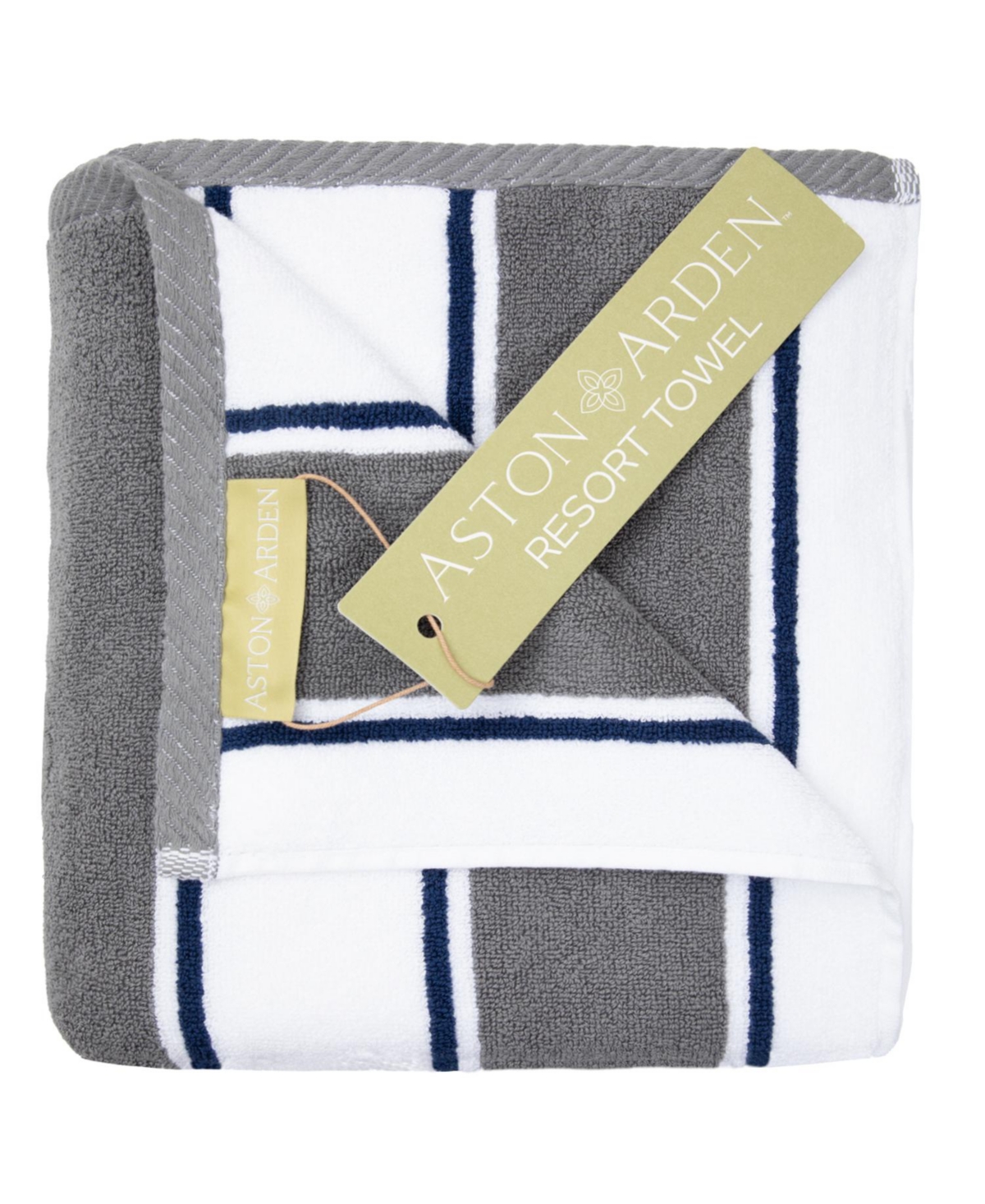Aston And Arden Oversized Extra Thick Luxury Beach Towel (35x70 In., 600 Gsm), Pinstriped, Soft Ring Spun Cotton Res In Grey/navy