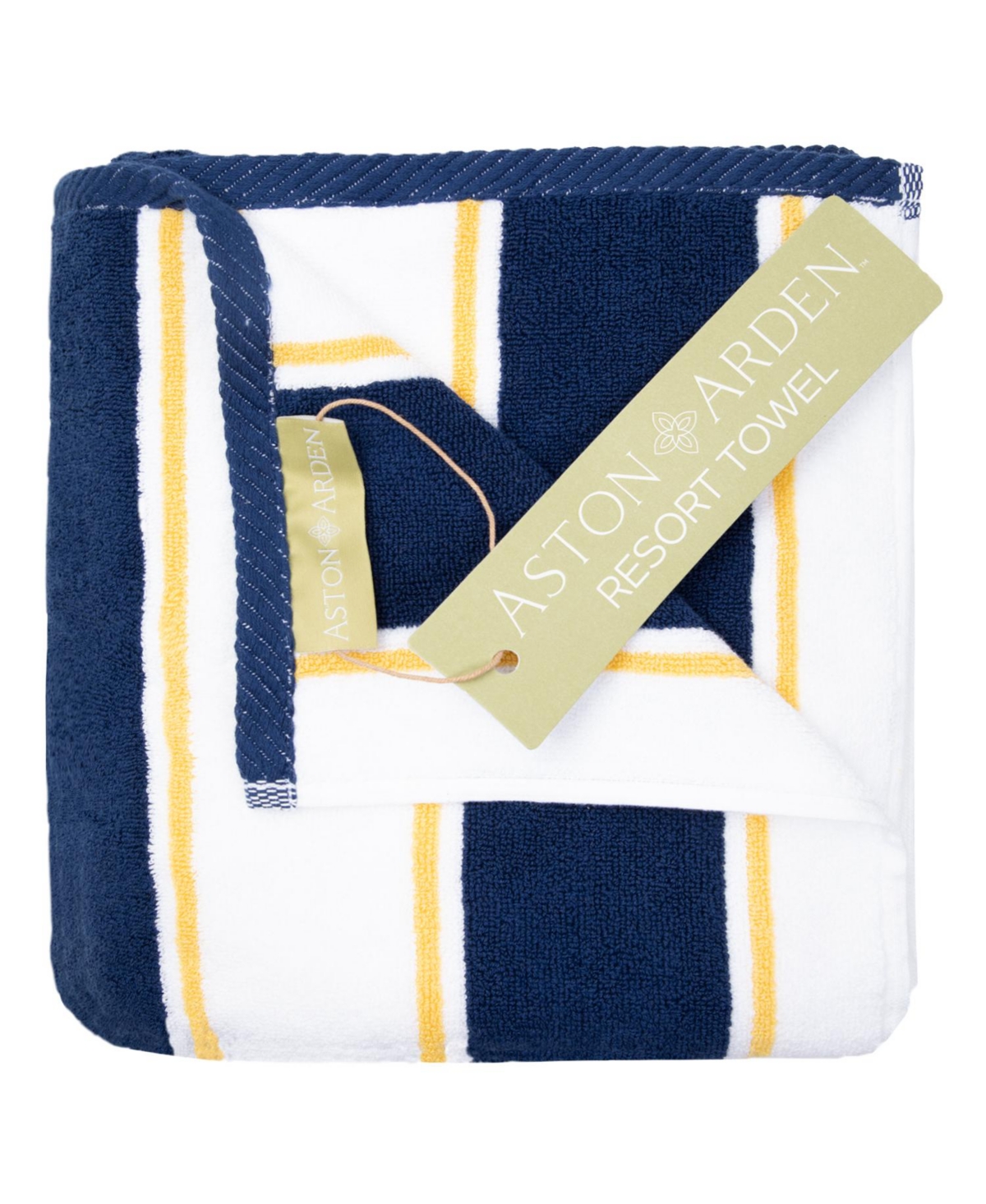 Aston And Arden Oversized Extra Thick Luxury Beach Towel (35x70 In., 600 Gsm), Pinstriped, Soft Ring Spun Cotton Res In Navy/yellow