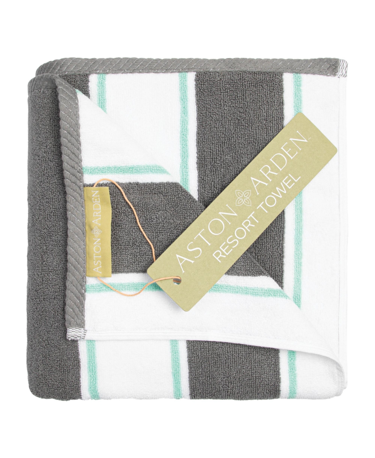 Aston And Arden Oversized Extra Thick Luxury Beach Towel (35x70 In., 600 Gsm), Pinstriped, Soft Ring Spun Cotton Res In Grey/green