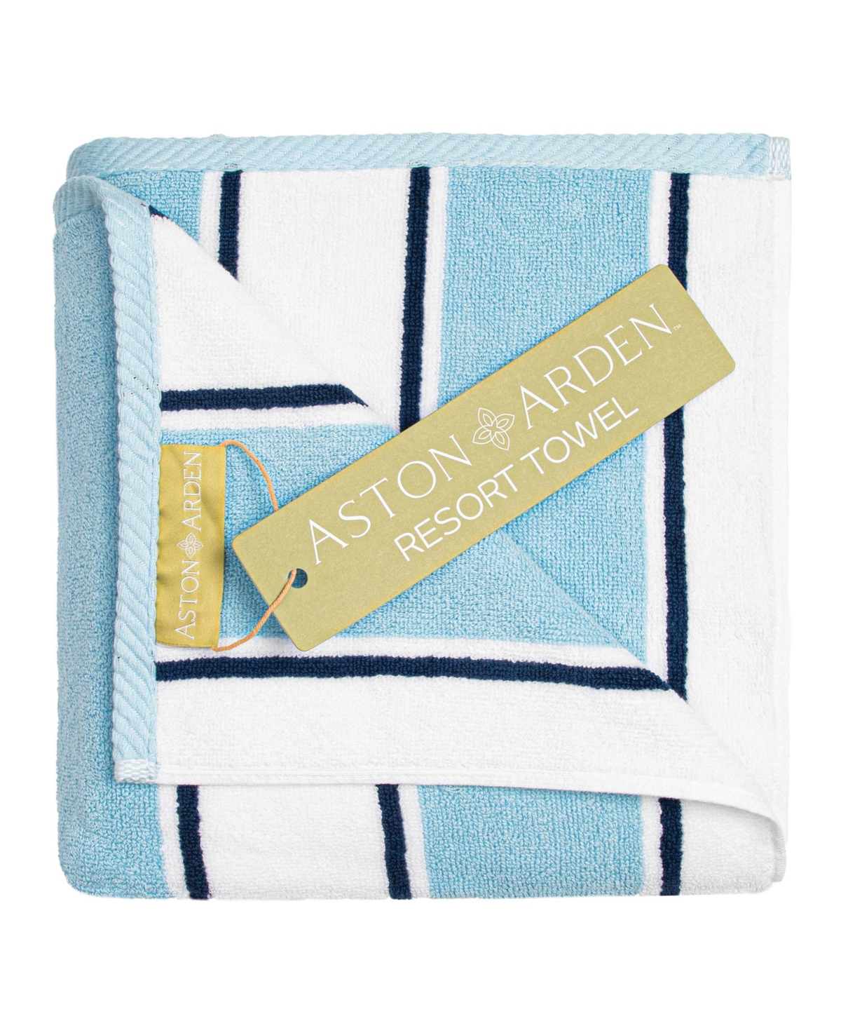 Aston And Arden Oversized Extra Thick Luxury Beach Towel (35x70 In., 600 Gsm), Pinstriped, Soft Ring Spun Cotton Res In Blue/blue