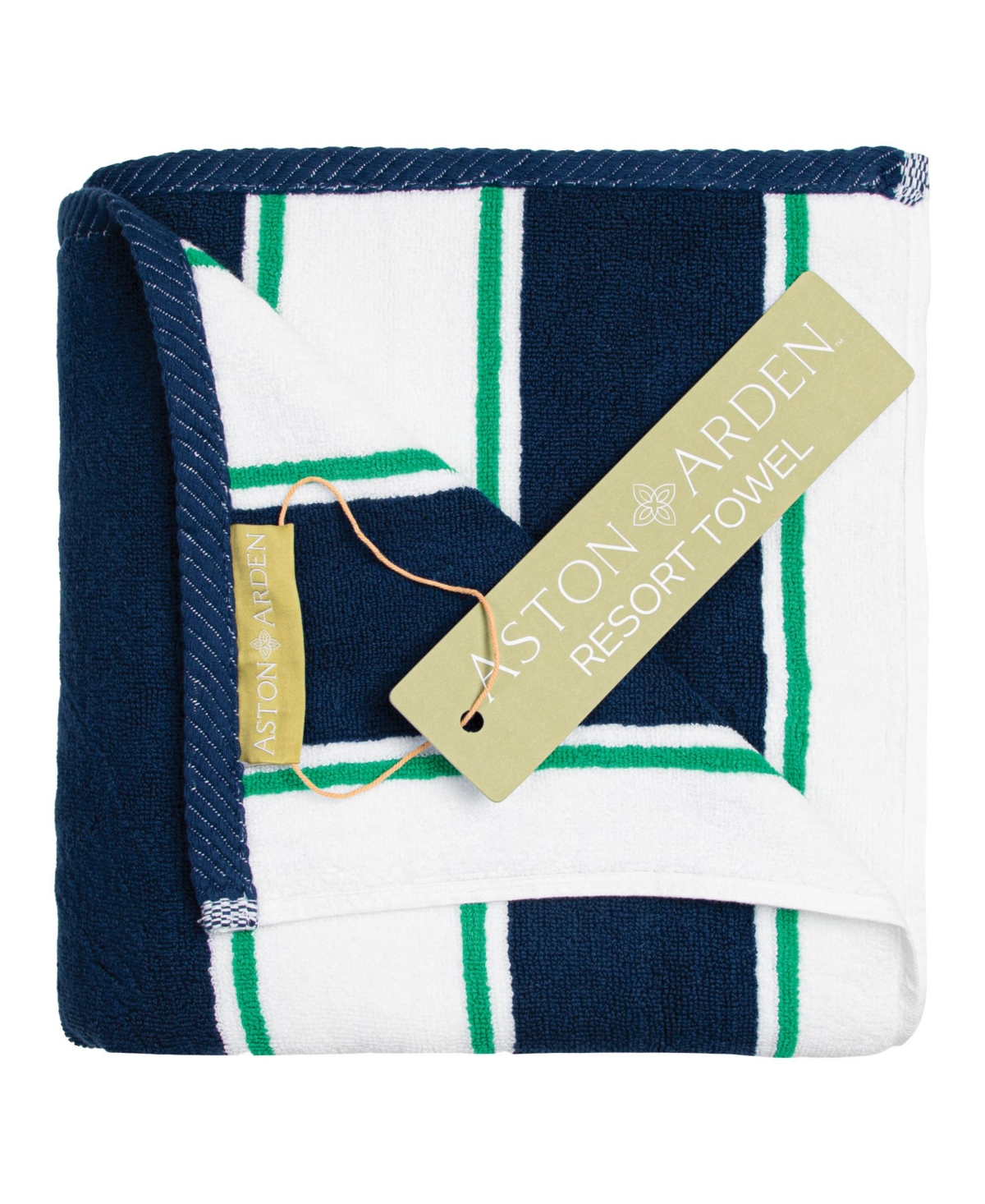Aston And Arden Oversized Extra Thick Luxury Beach Towel (35x70 In., 600 Gsm), Pinstriped, Soft Ring Spun Cotton Res In Navy/green
