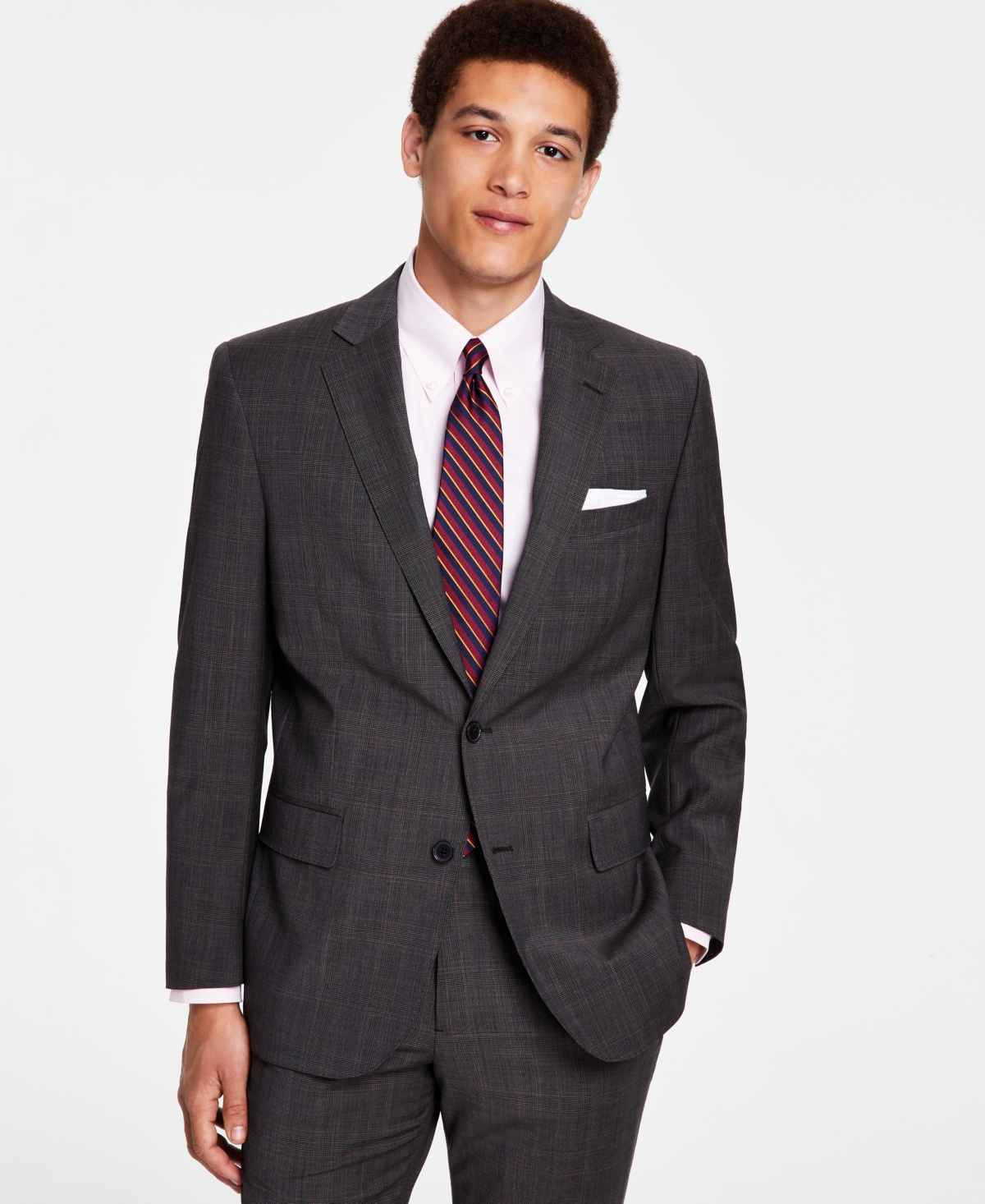 Shop Brooks Brothers B By  Men's Classic-fit Stretch Pinstripe Wool Blend Suit Jackets In Brown Plaid