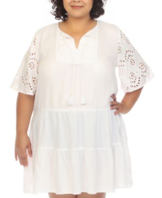Raviya - Plus Size Eyelet Tiered Swim Cover-Up Dress