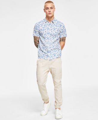 Sun + Stone Sun Stone Mens Julius Regular Fit Floral Print Button Down Shirt Charles Slim Fit Textured Joggers C In Basic Navy
