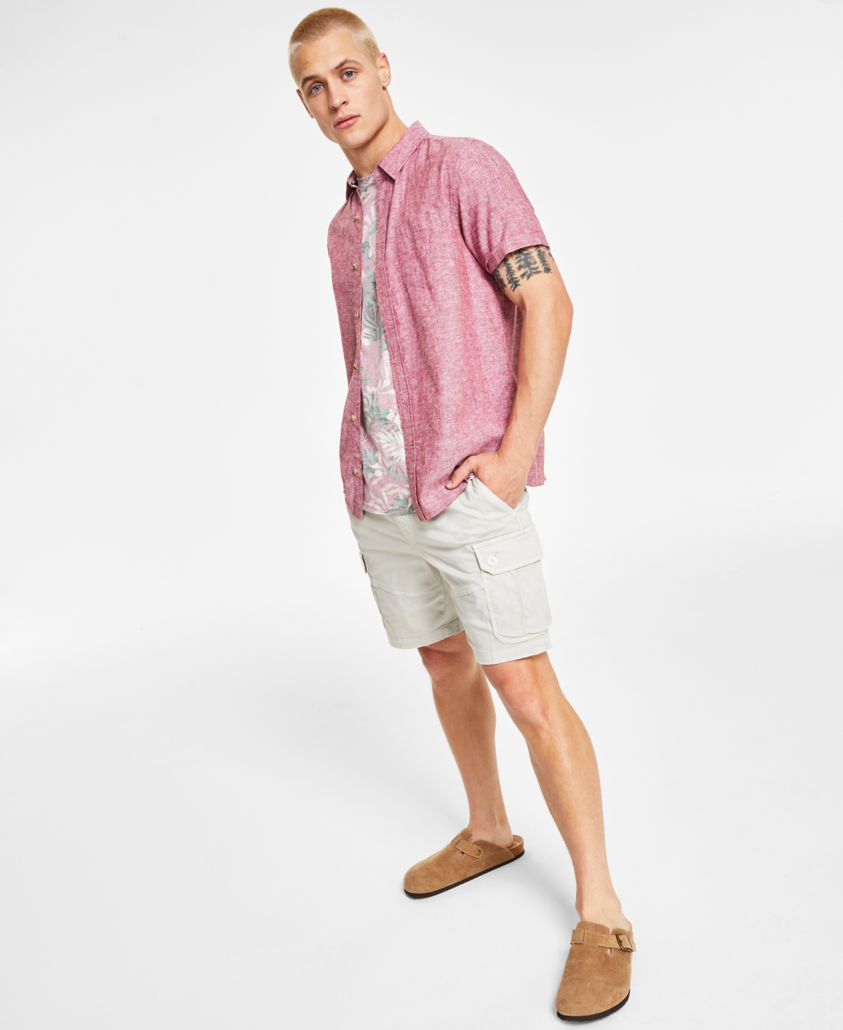 Shop Sun + Stone Men's Blake Linen Chambray Short Sleeve Button-front Shirt, Created For Macy's In Cavalry Green