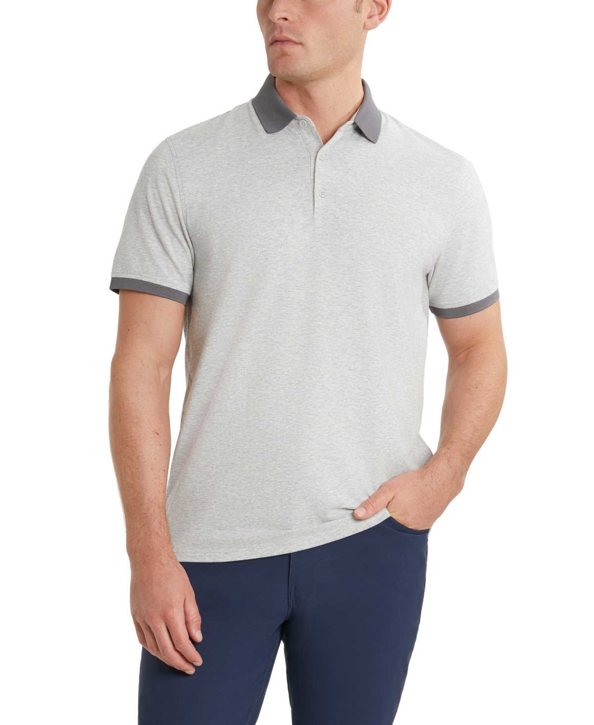 Men's Solid Button Placket Polo Shirt - Heather Grey