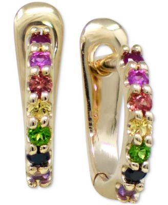 Anzie - Multi-Sapphire Extra Small Hoop Earrings in 14k Gold, 0.37"