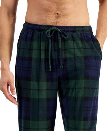 Club Room Men's Regular-Fit Black Watch Tartan Fleece Pajama Pants