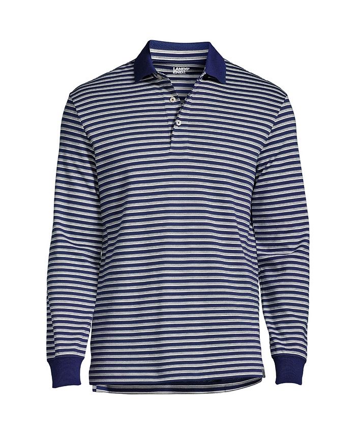 Lands' End Men's Long Sleeve Jacquard Super Soft Supima Polo Shirt - Macy's