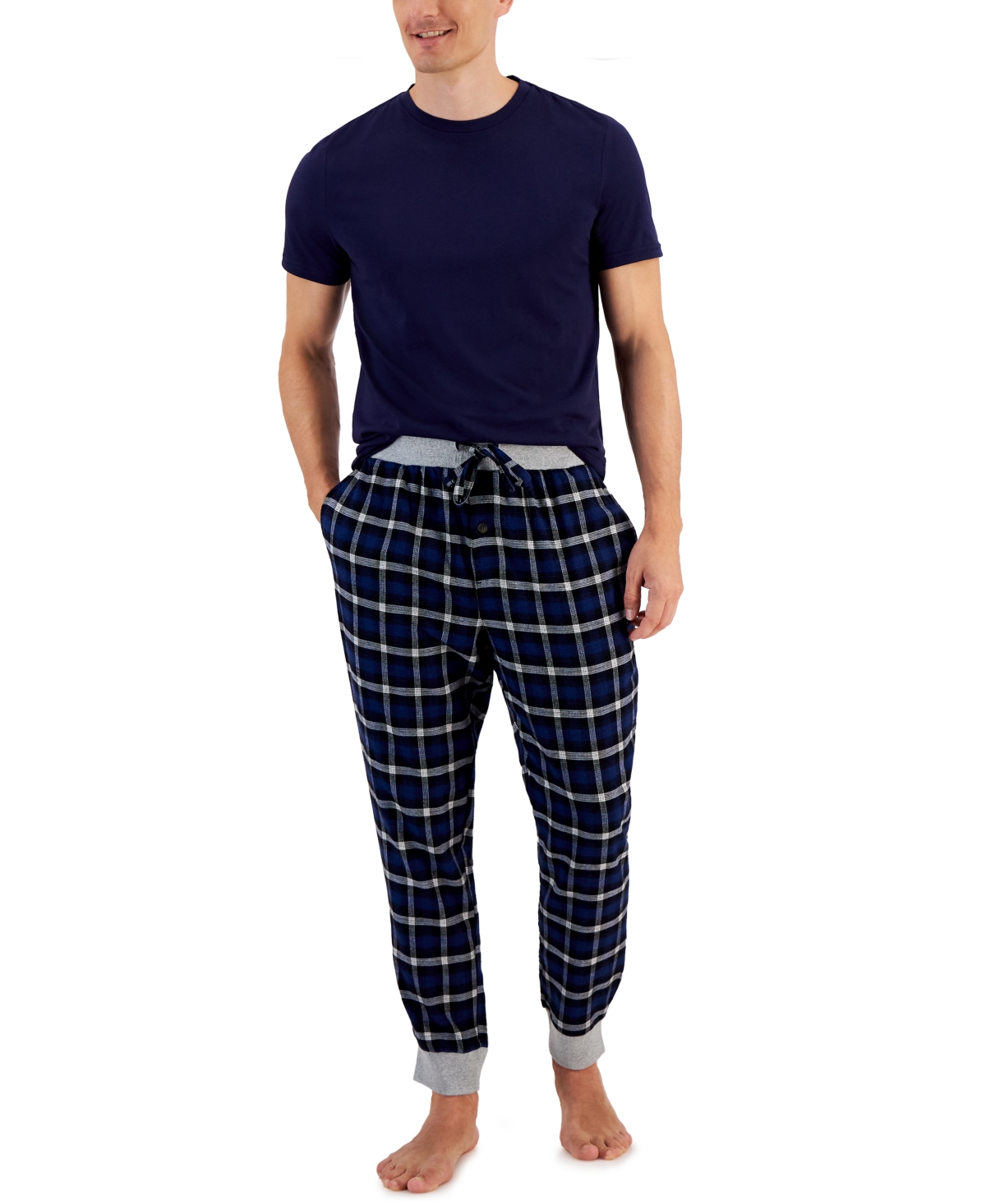 Club Room Men's Plaid Pajama Pants & Solid Pajama Top Set, Created for Macy's