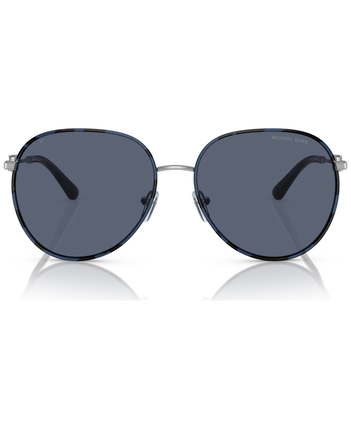 Shop Michael Kors Women's Polarized Sunglasses, Empire Aviator In Silver-tone,blue Tortoise