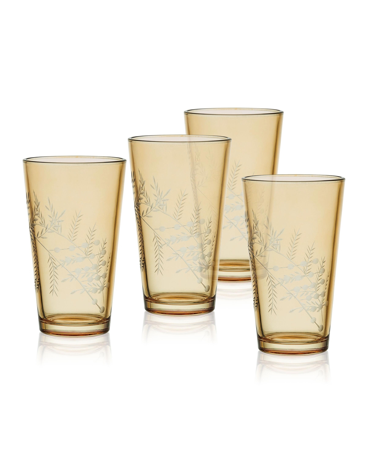 Fitz And Floyd Wildflower 16-oz Highball Glasses 4-piece Set In Gold
