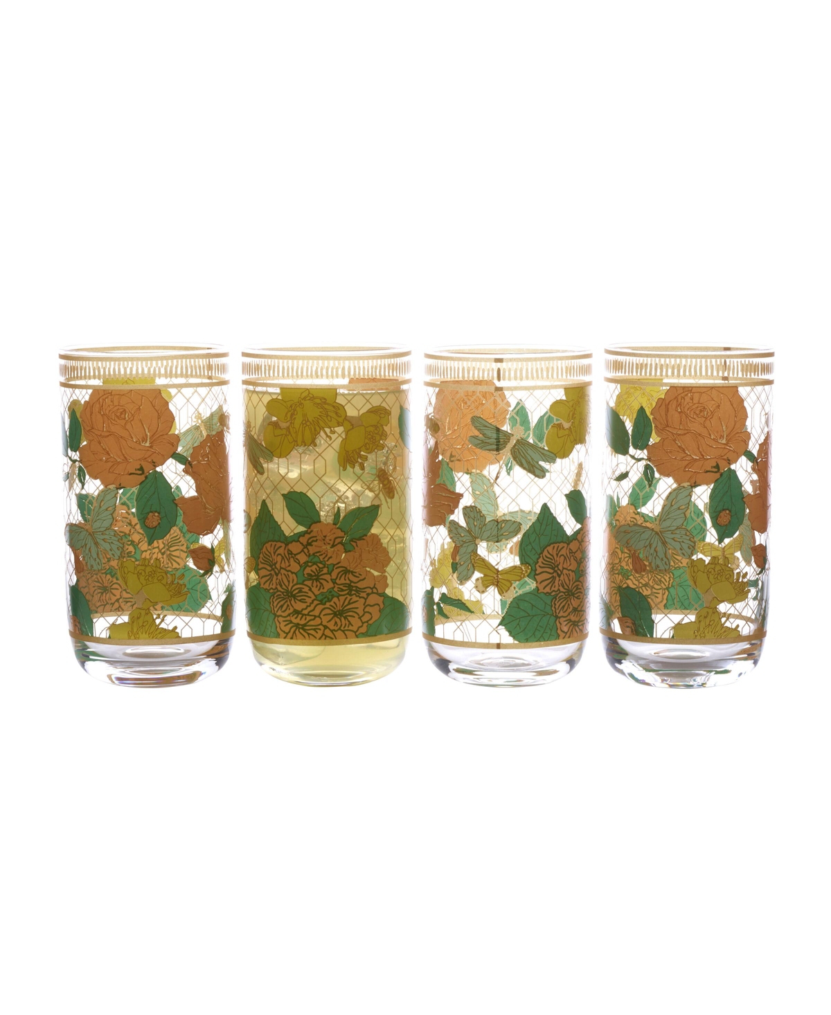 Fitz And Floyd Vintage-like Vibe 19-oz Highball Glasses 4-piece Set In Assorted