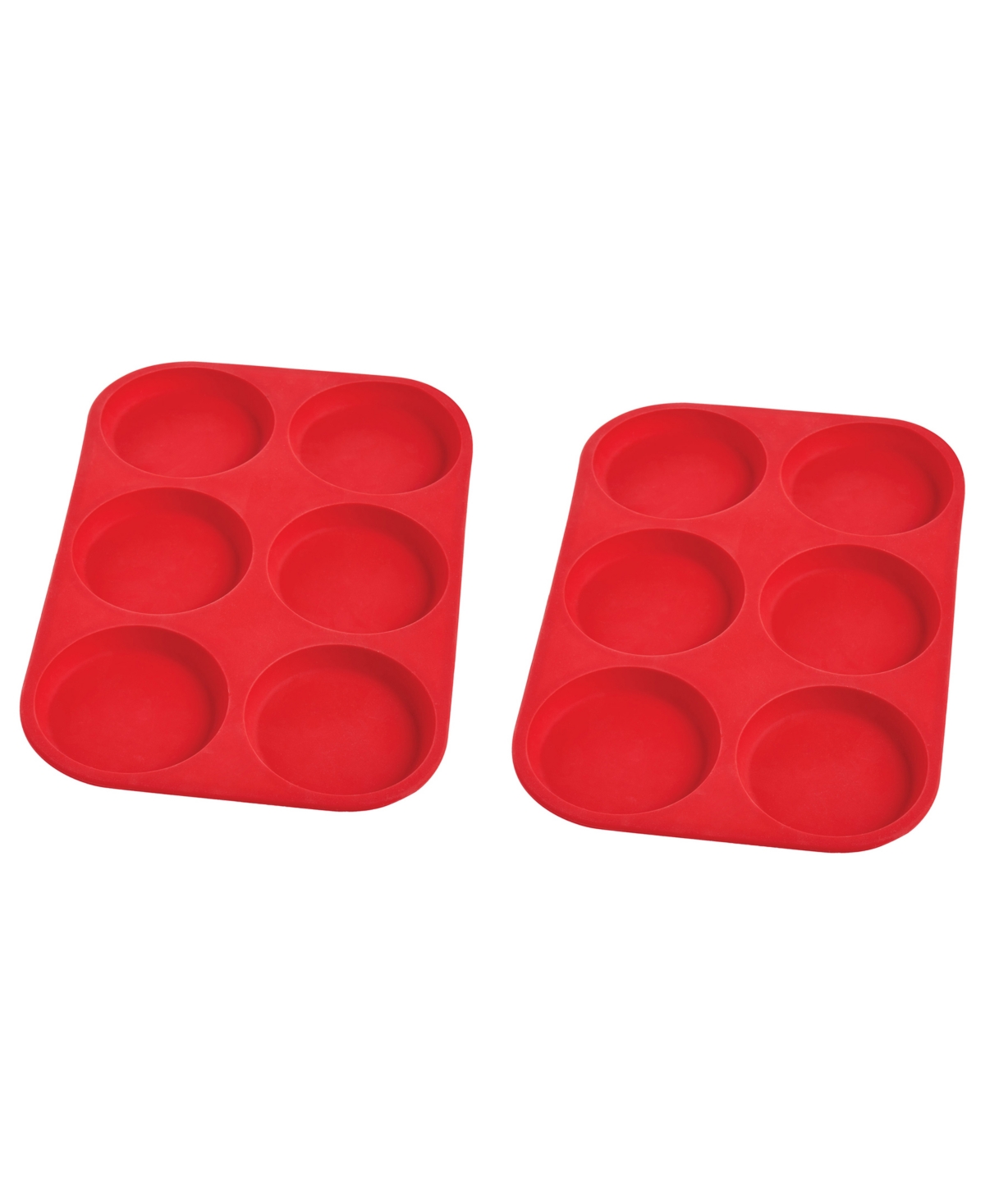 Mrs. Anderson's Baking Set Of 2 Silicone 6-cup Muffin Top Pan, Bpa Free, Non-stick European-grade Silicone, 13.18" X 9" X 0 In Red