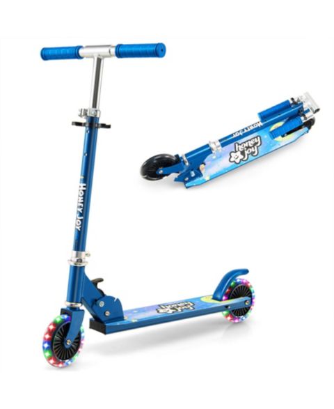 Детская игрушка Costway Folding Adjustable Height Kids Toy Kick Scooter Rear Brake 2 Flashing, цвет: Синий