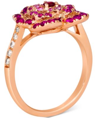 Multi-Gemstone (7/8 ct. t.w.) & Nude Diamond (1/6 ct. t.w.) Flower Ring in 14k Rose Gold