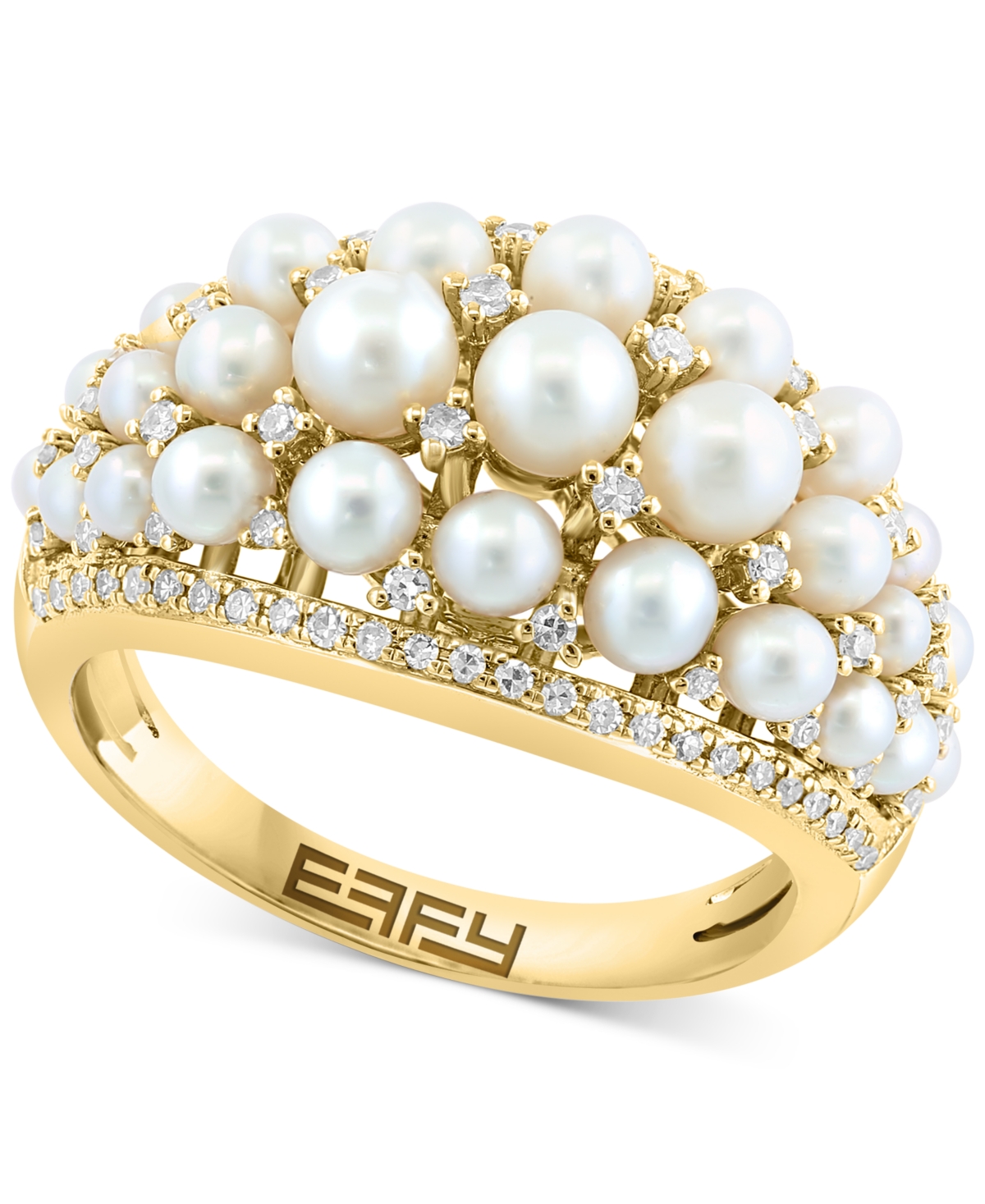 Effy Collection Effy Freshwater Pearl (2 - 3-1/2mm) & Diamond (1/3 Ct. T.w.) Cluster Ring In 14k Gold