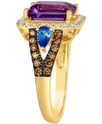 Multi-Gemstone (3 ct. t.w.) & Diamond (3/4 ct. t.w.) Halo Statement Ring in 14k Gold