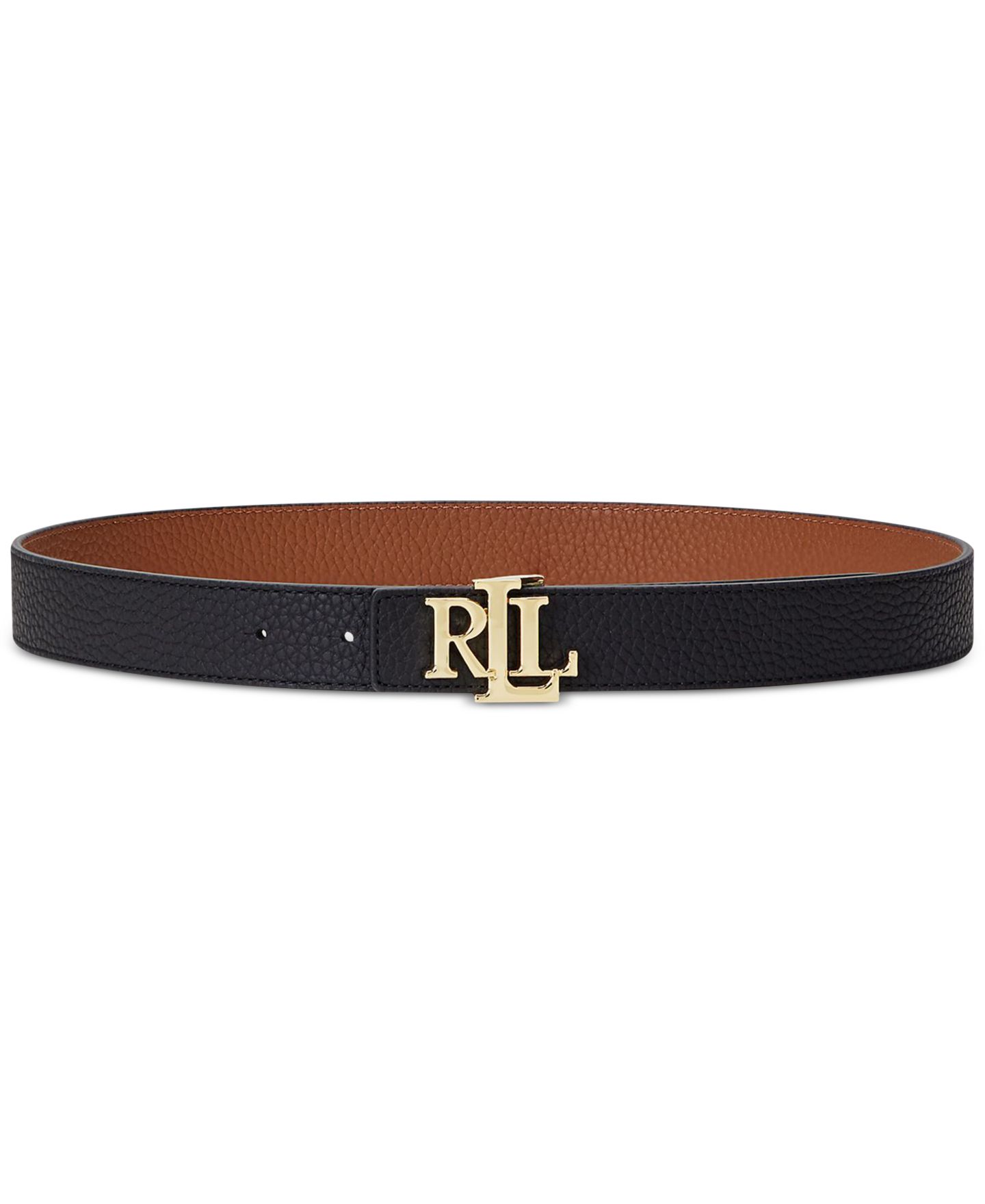 Женский ремень Lauren Ralph Lauren Logo Reversible Pebbled Leather, цвет: Чёрный / Рыжевато-коричневый — фото 1