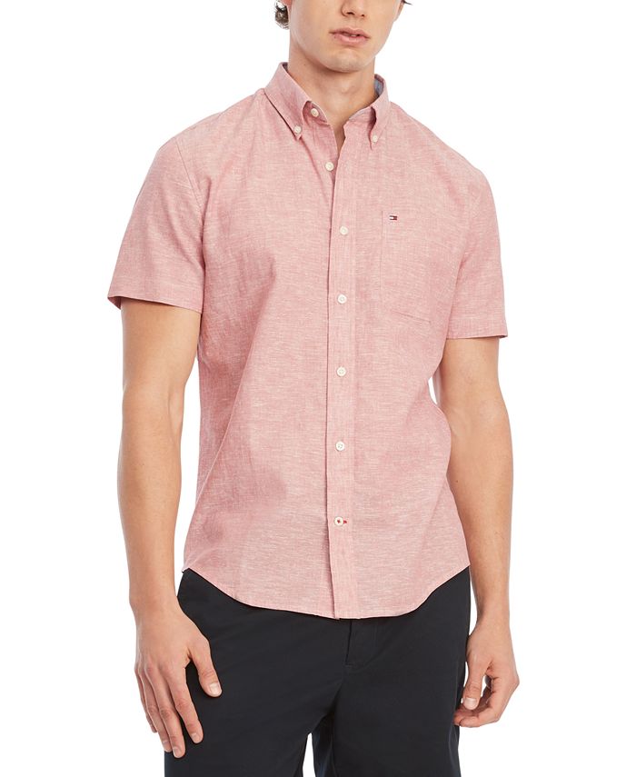 Tommy Hilfiger Men's Custom-Fit Porter Cotton Linen Woven Shirt - Macy's
