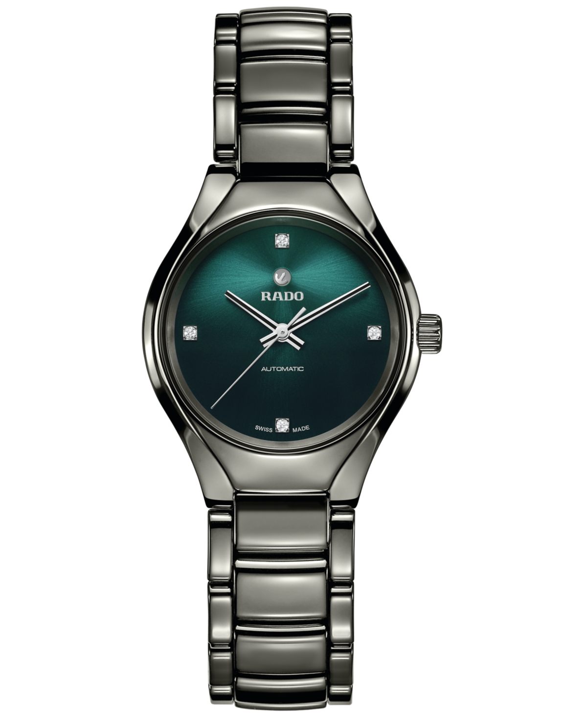 Rado Women's Swiss Automatic True Diamond Accent Gray High-tech Ceramic Bracelet Watch 30mm In Green/gray