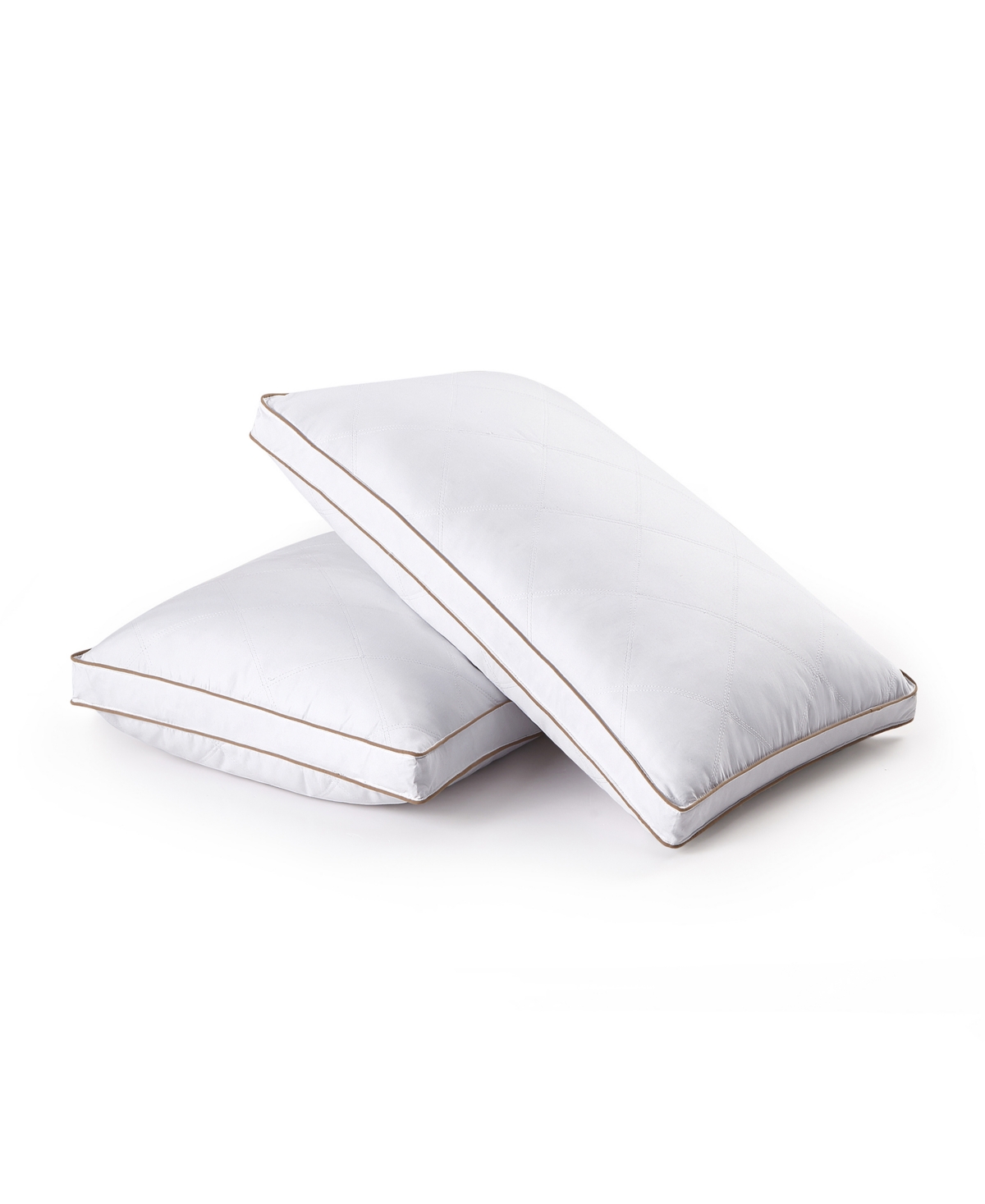 Unikome 2 Piece Diamond Quilted Goose Feather Gusseted Bed Pillows Set Collection In White