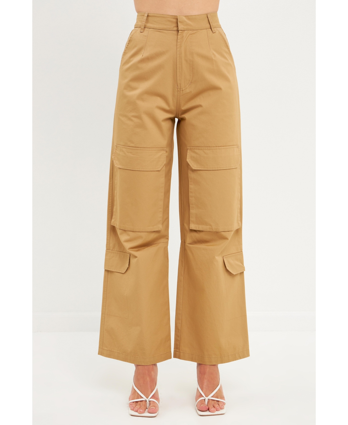 English Factory Wide Leg Cargo Pants In Camel
